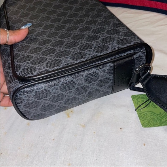 Monogram  Canvas NON DESIGNER Black Messenger Bag with Red and Blue Strap - Picture 2 of 8